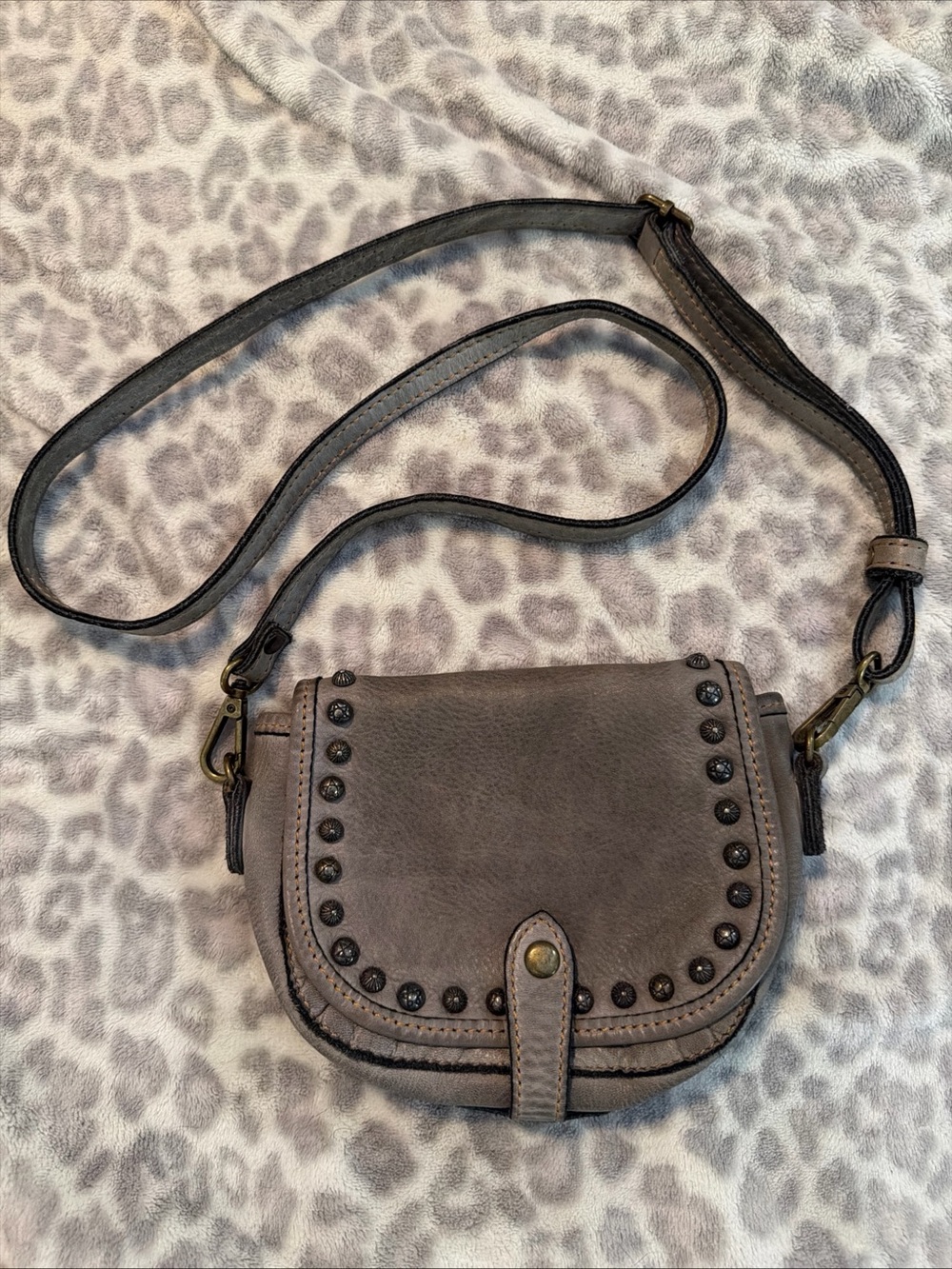Bayside Borchie Rock Studded Crossbody Leather Bag Italy BS629 Vera Pelle
